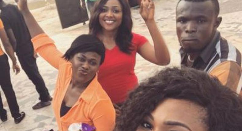 Lilian Esoro, Uche Jombo, Mary Lazarus on set of Lost in Us 