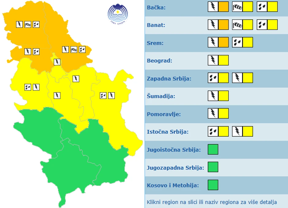 Meteoalarm za danas, 11. maj