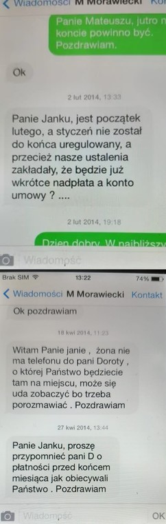 Fragment korespondencji Mateusza Morawieckiego z Janem Rzeżuchowskim, który był najemcą lokalu należącego teoretycznie do żony Morawieckiego