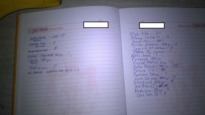 Primer sveske iz male radnje gde se kupuje na veresiju