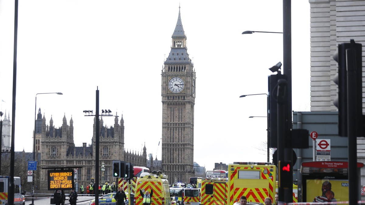 Emergency services respond after an incident on Westminster Bridge in London