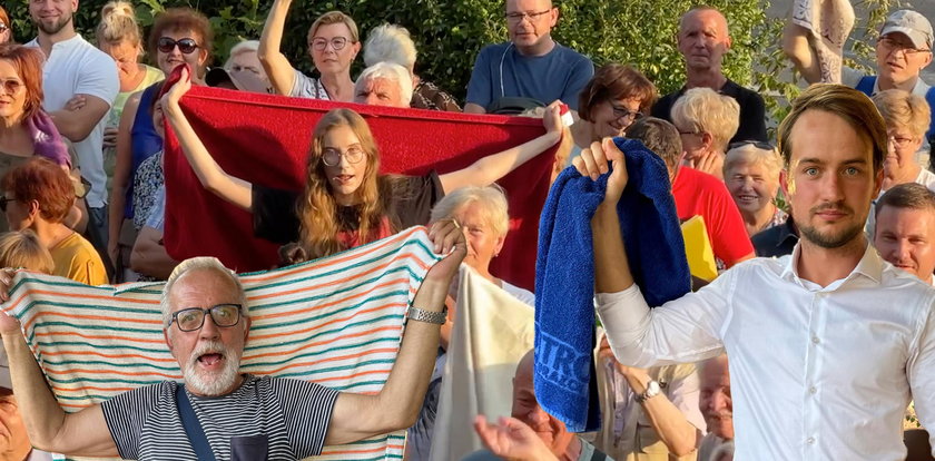 Tłum przed spółdzielnią w Olsztynie. Dlaczego wzięli ręczniki?