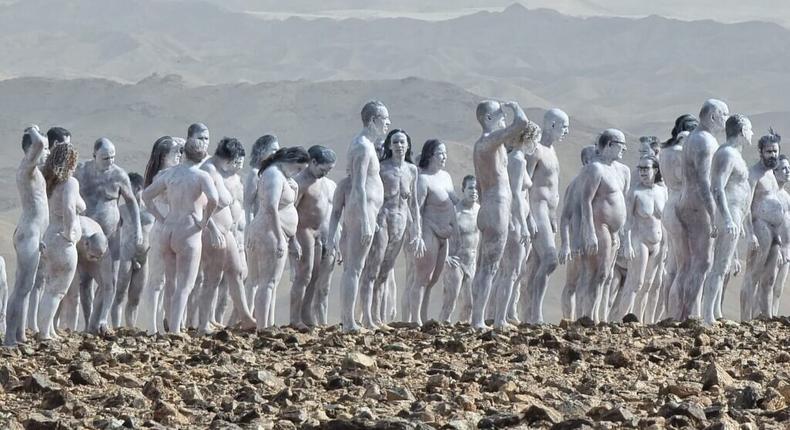 Over 200 pose naked for art installation at Dead Sea. [timesofisrael]