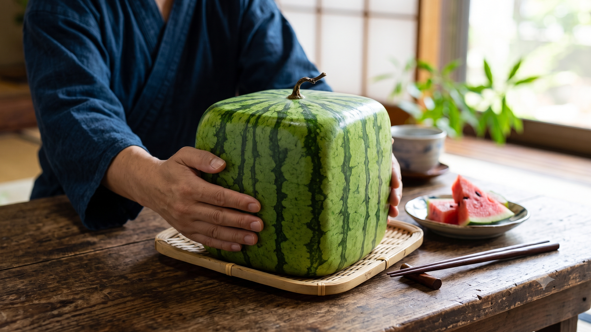 Japonský melón v tvare kocky.
