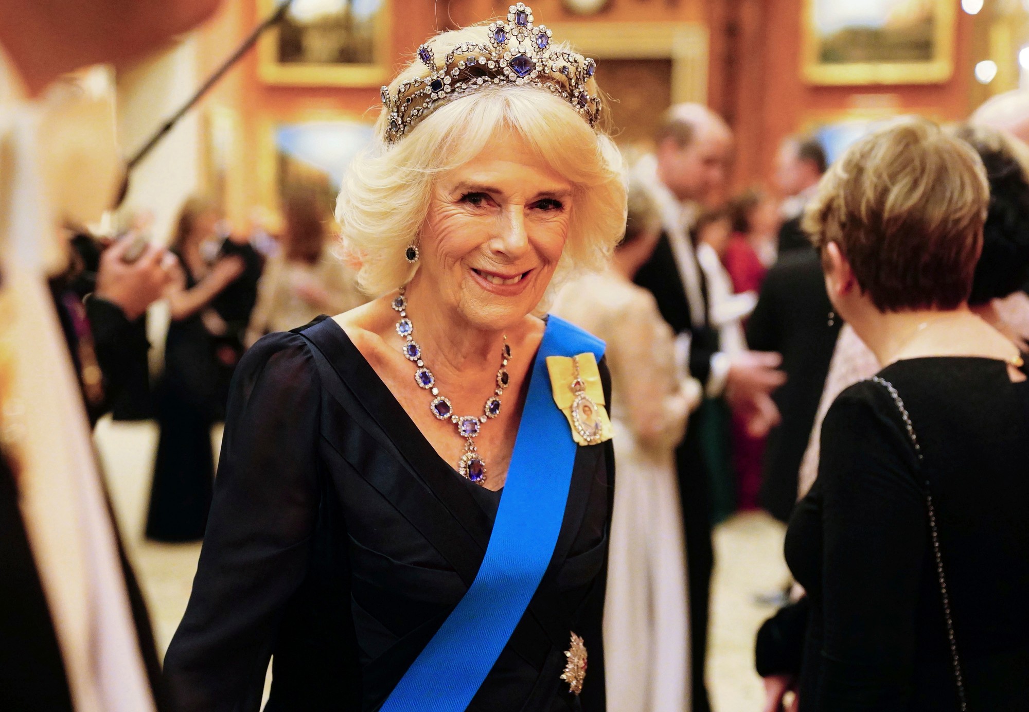 Britská kráľovná manželka Camilla počas recepcie diplomatického zboru 6. decembra 2022 v Londýne. 