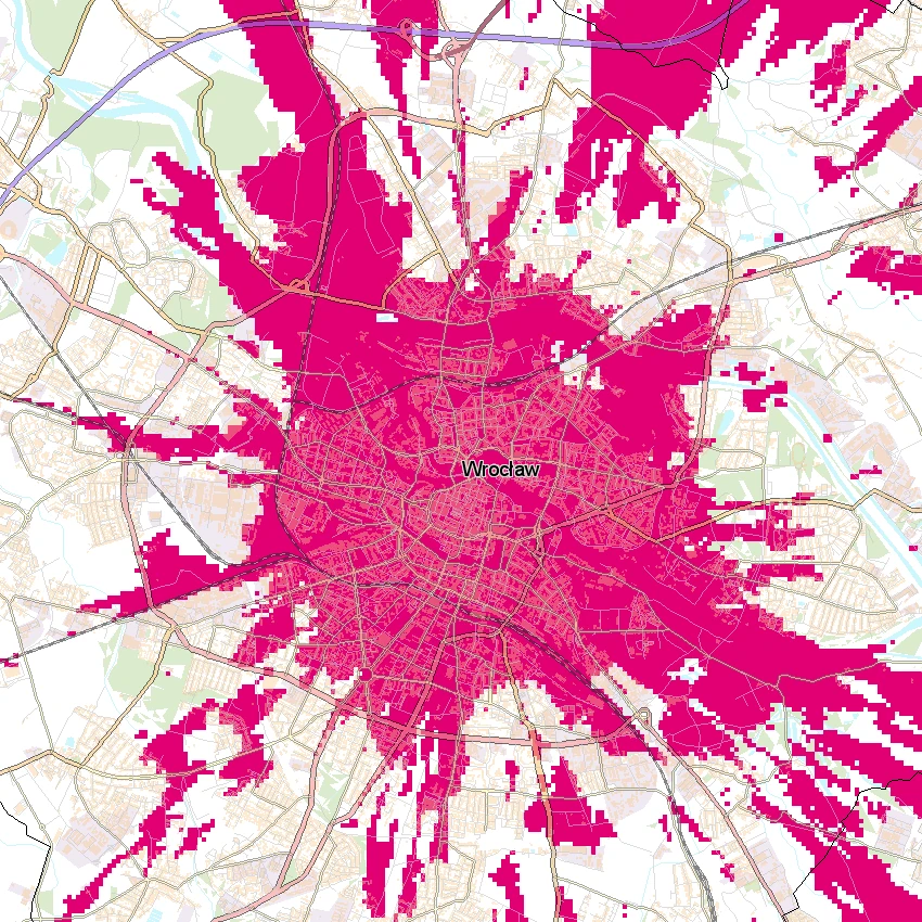 Mapa zasięgu 5G w T-Mobile - Wrocław
