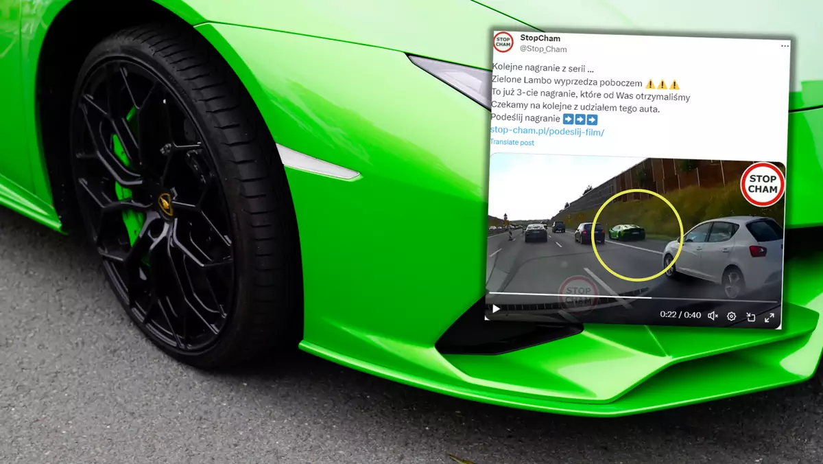 Policja namierzyła kierowcę zielonego Lamborghini (screen: X/StopCham)