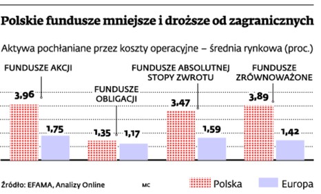 Polskie fundusze mniejsze i droższe od zagranicznych