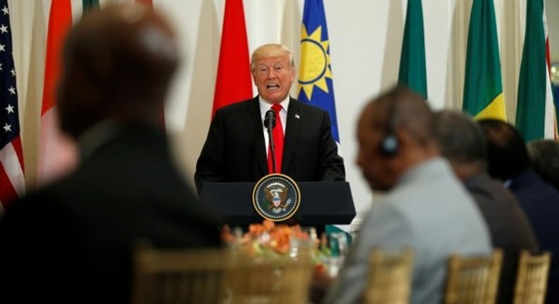 U.S. President Donald Trump speaks during a working lunch with African leaders during the U.N. General Assembly in New York, U.S., September 20, 2017.