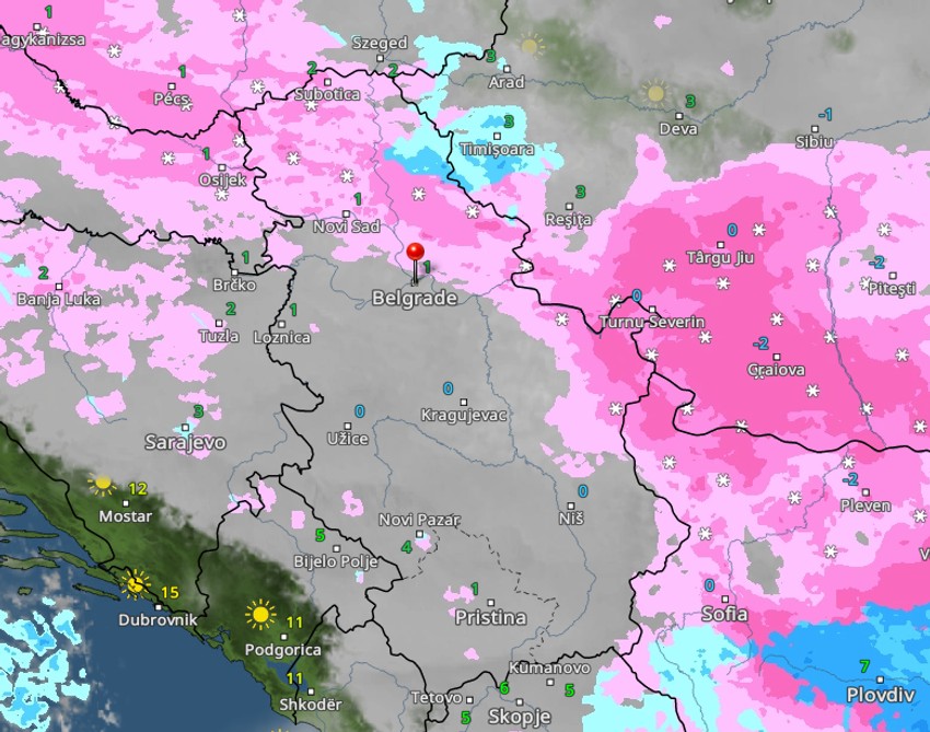 Kretanje snega u četvrtak u 13  časova
