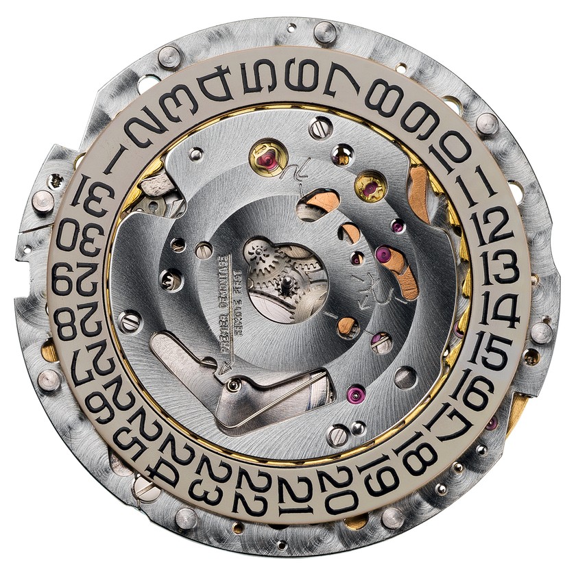 1972 Das Uhrwerk der ersten Royal Oak, Kaliber 2120, war damals das flachste mechanische Uhrwerk mit Datumsanzeige der Welt.