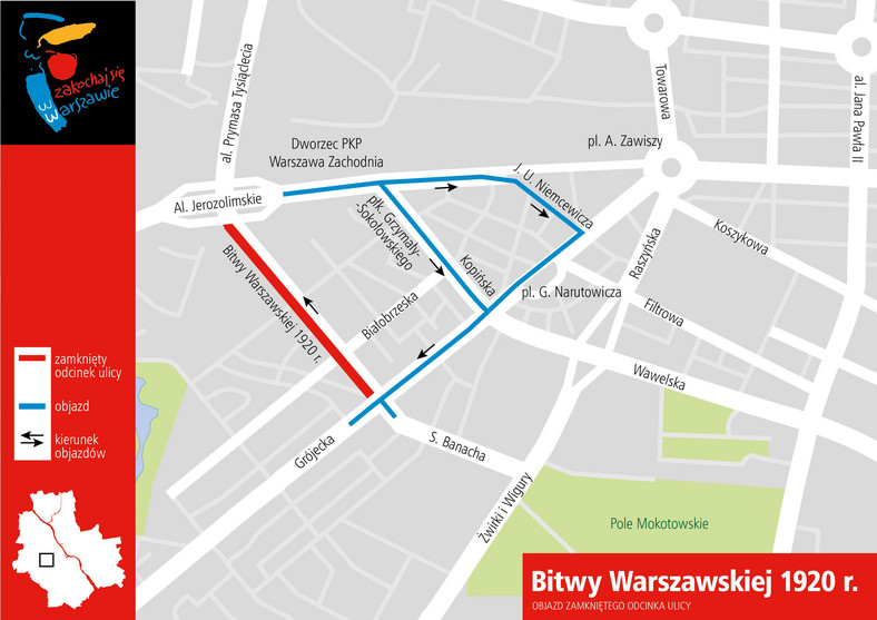 Ul. Bitwy Warszawskiej 1920 r. - objazd