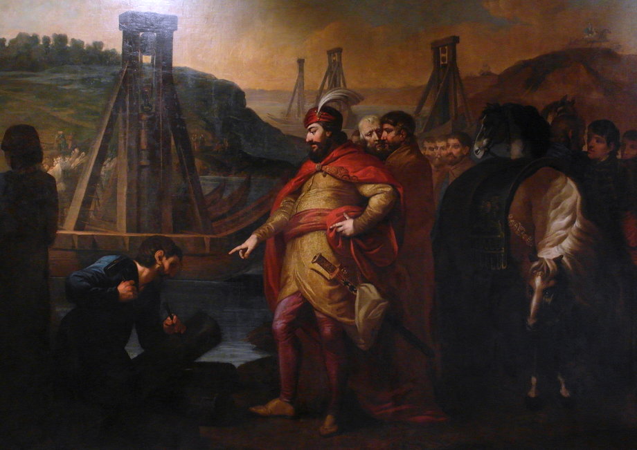 Bolesław I Chrobry rozkazuje wbić słupy graniczne na Łabie i Soławie, obraz pędzla Józefa Peszki z około 1810 r.
