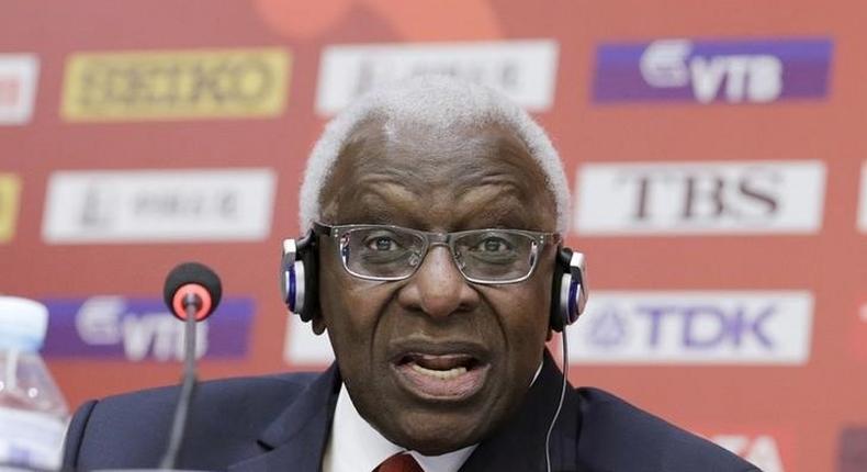 Outgoing President of International Association of Athletics Federations (IAAF) Lamine Diack answers a question at a news conference in Beijing, August 20, 2015. REUTERS/Jason Lee