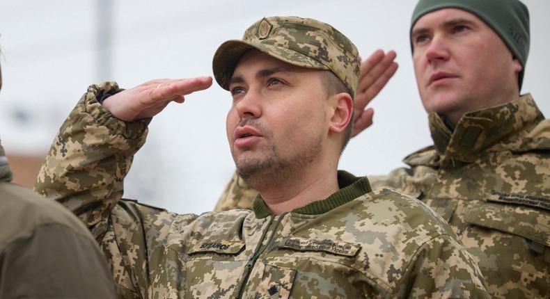 Maj. Gen. Kyrylo Budanov, Ukraine's military intelligence chief, center, attends a commemorative event on the occasion of the Russia Ukraine war one year anniversary in Kyiv, Ukraine, on Feb. 24, 2023.Ukrainian Presidential Press Office via AP, File