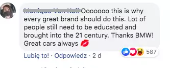 Komentarze pod tęczową odsłoną logotypu BMW na profilu marki na Facebooku