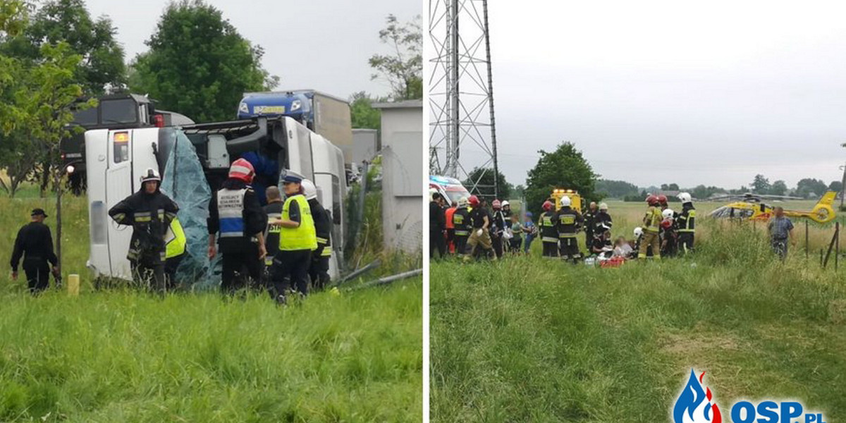 Autobus z wycieczką jadącą do zoo wpadł do rowu.