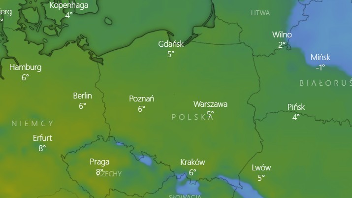 Prognoza temperatury na niedzielę, 13 lutego