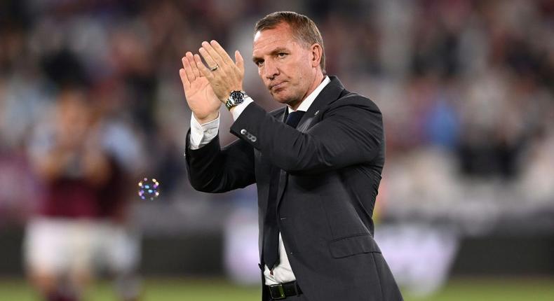 Brendan Rodgers will focus on Leicester's bid to reach the next stage of the Europa League when they host Legia Warsaw despite being linked to the Manchester United manager's post Creator: Glyn KIRK