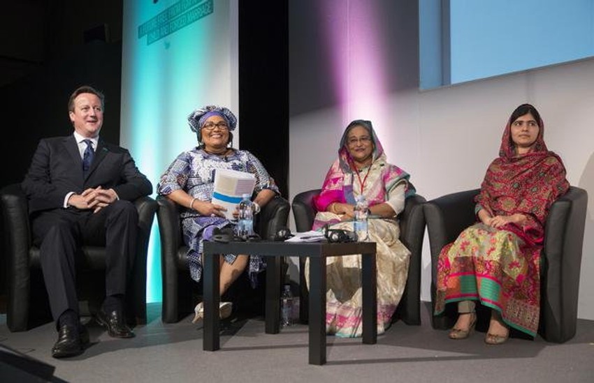 (L-D) Britanski premijer Dejvid Kameron, prva dama Burkine Faso Šantal Kompaore, premijerka Bangladeša Šeik Hasina i aktivistkinja iz Pakistana Malala Jusufzai