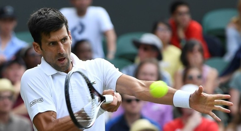 Novak Djokovic in action against Martin Klizan in the first round of Wimbledon on July 4, 2017