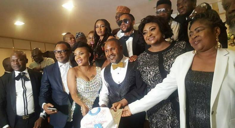 Saidi Balogun in a picture with guests who attended his dinner party.