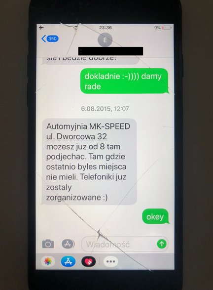 Screen z telefonu Krzysztofa Brejzy. SMS od współpracowniczki