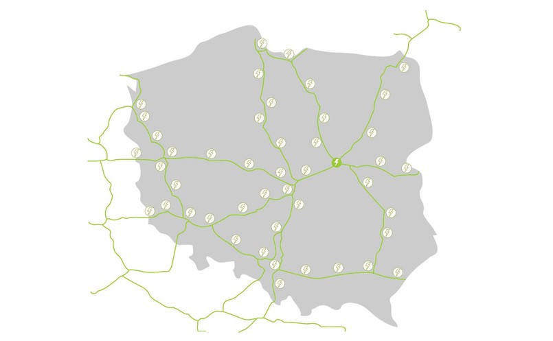 Planowane lokalizacje stacji ładujących samochody elektryczne w sieci Greenway