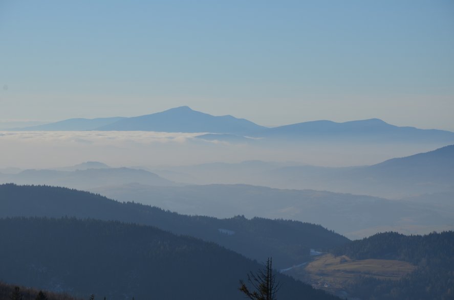 Beskid Wyspowy. Z Polany Stumorgowej doskonale widać Babią Górę. 