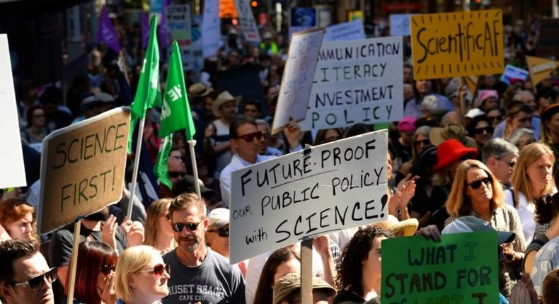 Supporters of science and research gather to take part in the March for Science protest in Sydney