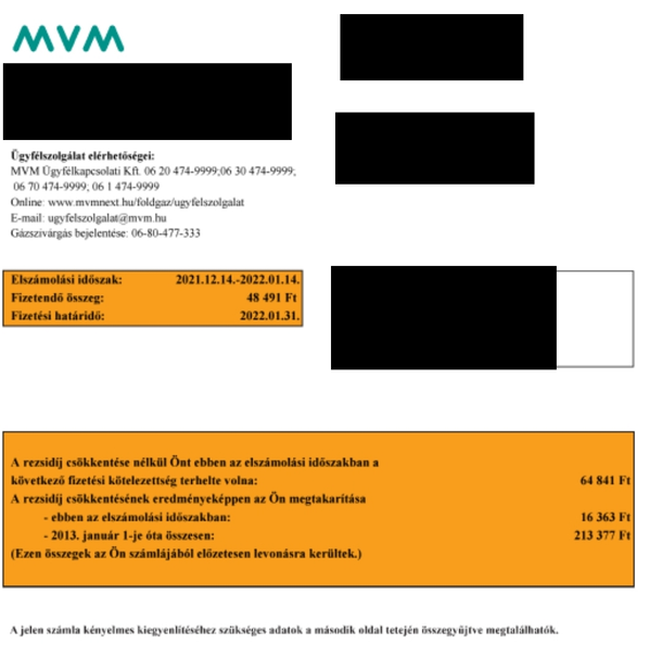 Rachunek za gaz na Węgrzech. Dane osobowe zostały zaczernione