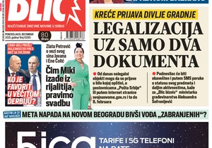 Blic naslovna strana za 8.12.