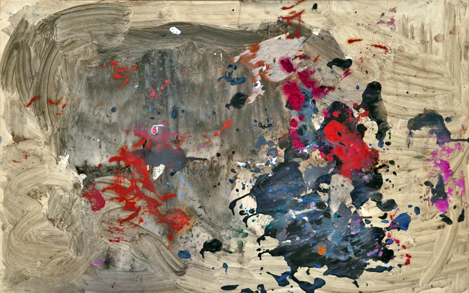 Milorad Bata Mihailović Kompozicija, kombinovana tehnika na papiru kaširanom na platno, 58x92cm