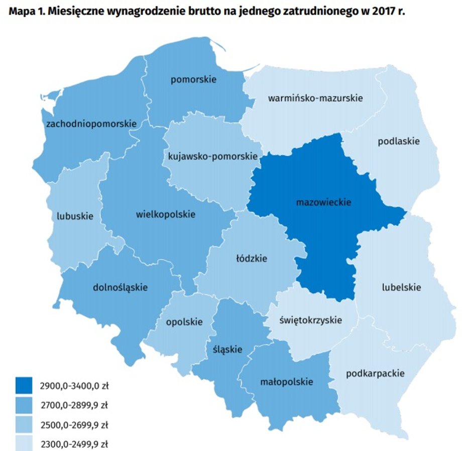 Wynagrodzenia w mikrofirmach w Polsce ze względu na podział województw