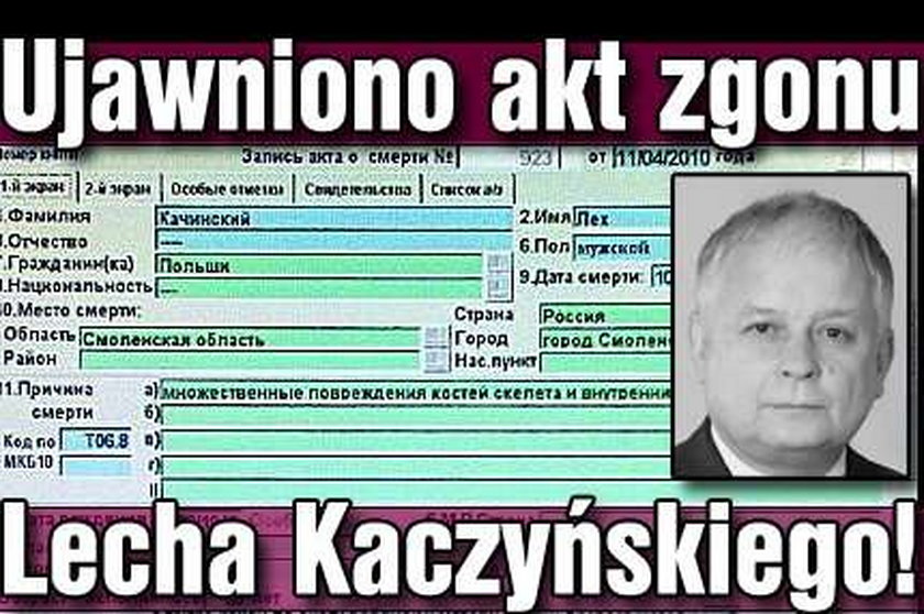 Ujawniono akt zgonu Lecha Kaczyńskiego!