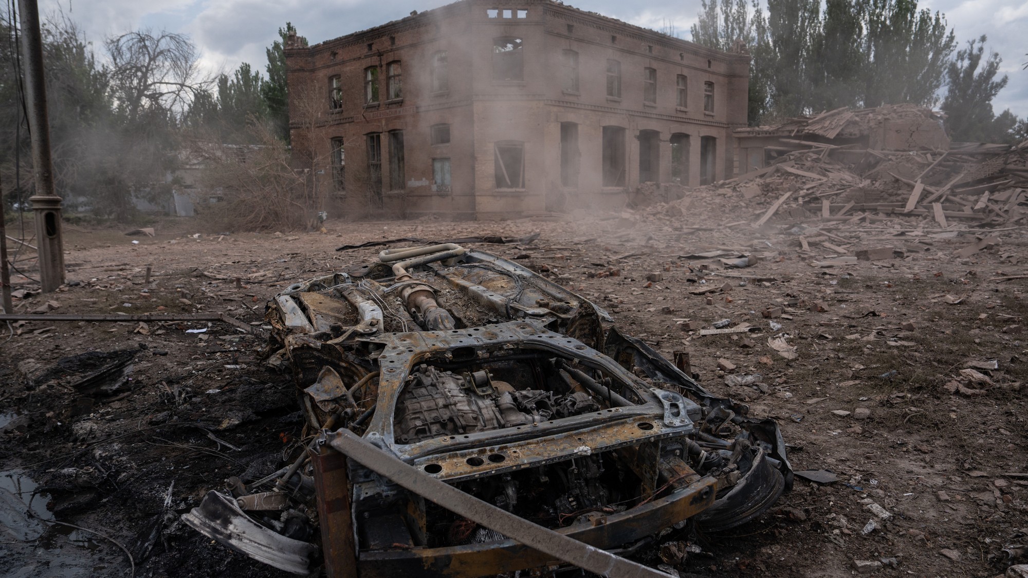 Mesto Sloviansk na Ukrajine po ruskom útoku.