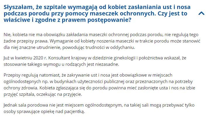 MZ o zakładaniu maseczek w czasie porodu