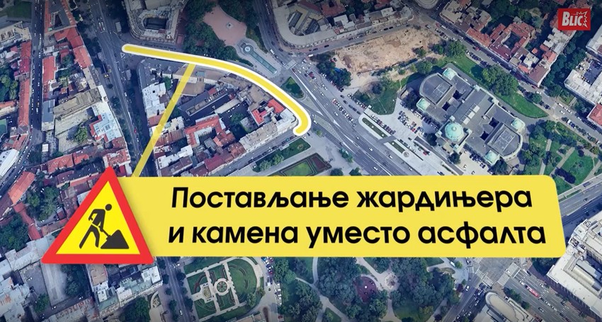 Radovi kod Trga Nikole Pašića - Postavljanje žardinjera i kamena umesto asfalta