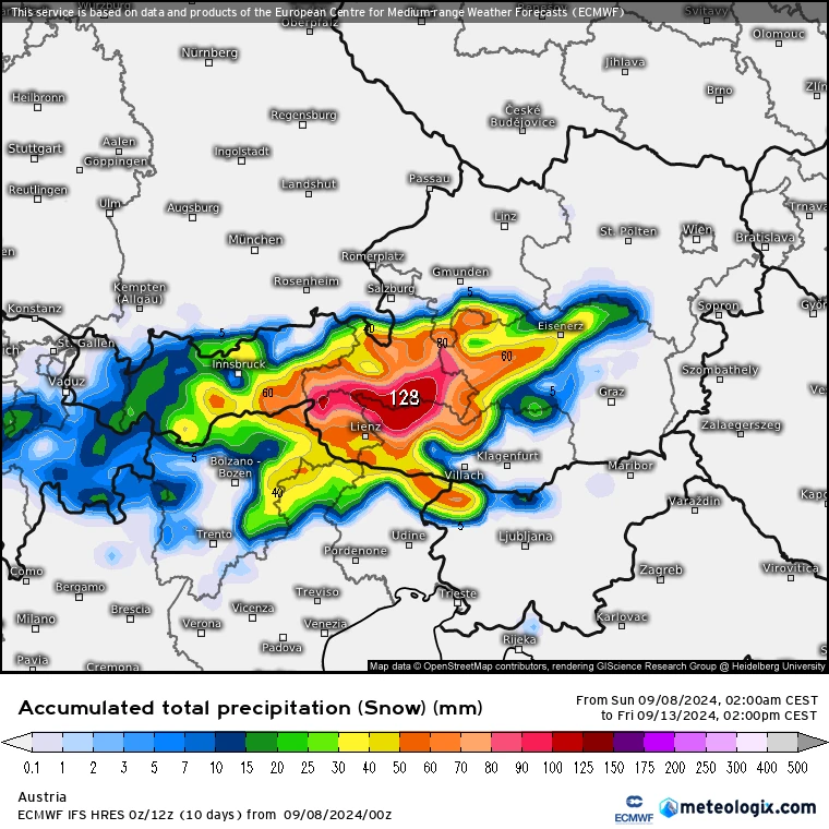 Prognoza opadów śniegu dla okolic Alp w przyszłym tygodniu