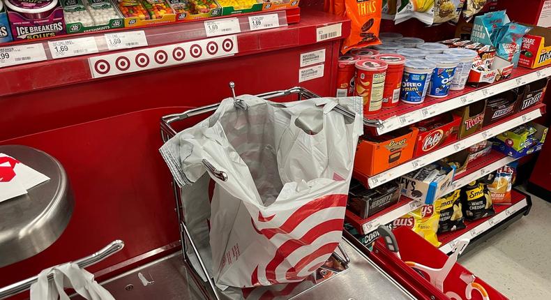 Plastic bags haven't been banned in Wisconsin, so the Target there didn't charge for reusable bags.