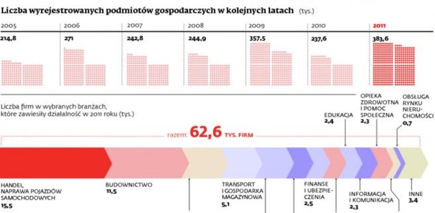 Liczba wyrejestrowanych podmiotów gospodarczych w kolejnych latach