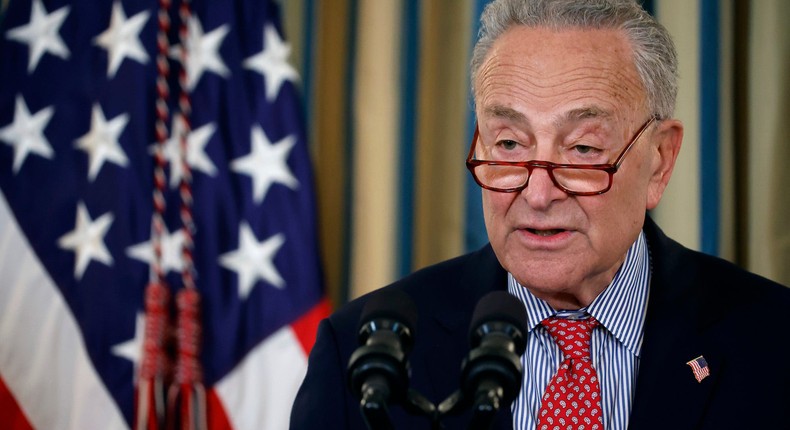 Senate Minority Leader Chuck Schumer challenged Trump to address the cost of living for Americans, saying that if he did so, Democrats would back renaming the Gulf of Mexico.Chip Somodevilla/Getty Images