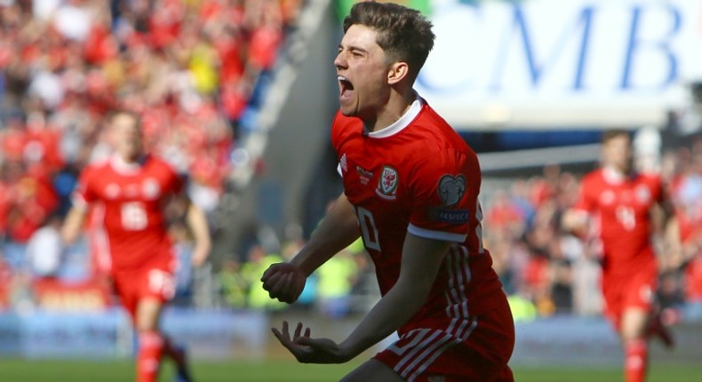 Early goal - Wales' Daniel James celebrates after scoring in just the fifth minute against Slovakia