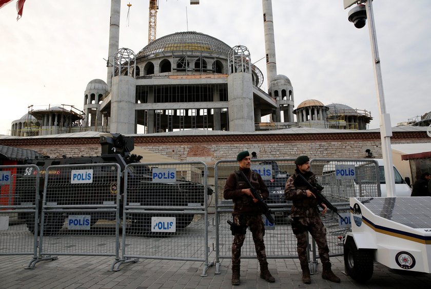 Members of Turkish police special forces stand guard at Taksim square in central Istanbul