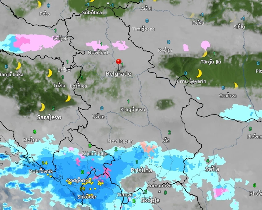 Kretanje padavina u Srbiji danas u 19 časova 