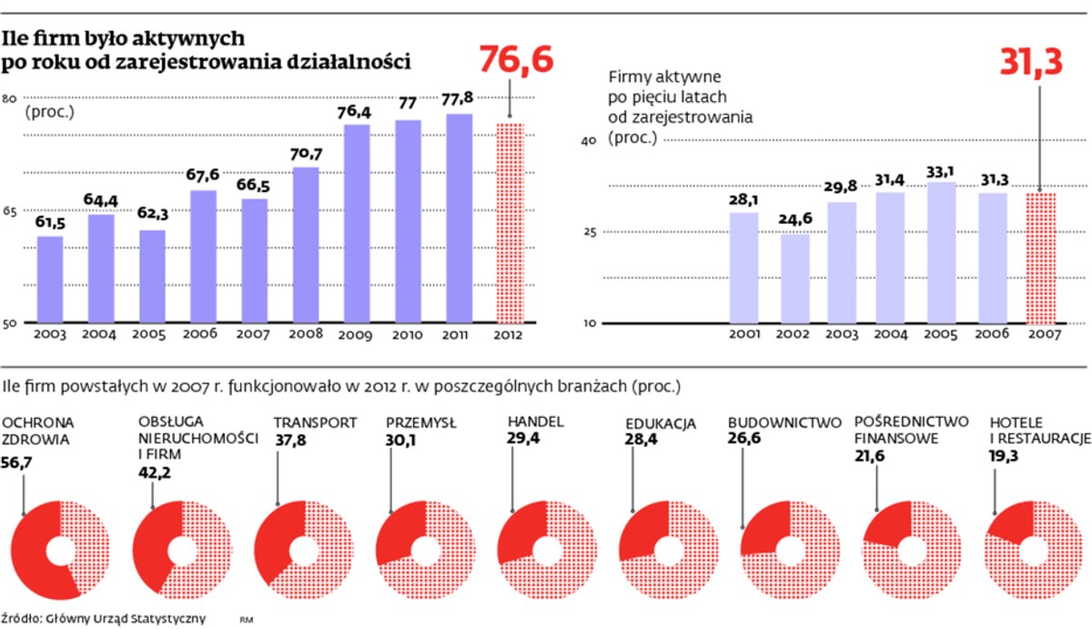 Ile firm było aktywnych po roku od zarejestrowania działalności