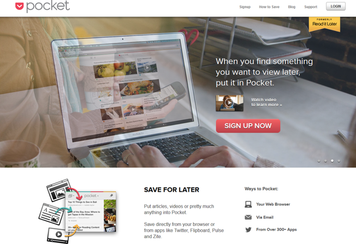 <b>Pocket</b>
<br><br>
Pocket (dawne ReadItLeader) pozwala na agregowanie najciekawszych treści z sieci - od interesujących artykułów, poprzez video, a skończywszy na stronach internetowych. Jak na funkcjonalną aplikacje przystało, Pocket synchronizuje się z kilkoma urządzeniami - smartfonem, tabletem oraz komputerem.
<br><br>
(fot. www.getpocket.com)