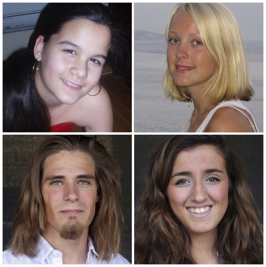 Od gore levo: Žrtve masakra Šaridin Migan Ngahivi Svebak-Bon (14), Margret Bojum Kloven (16), Diderik Amod Olsen (19) i Bano Anobakar Rašid (18)