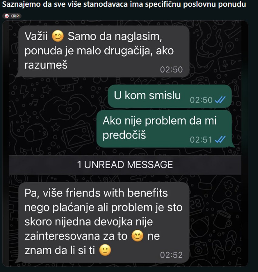 Ponuda stanodavca - Intimni odnosi i sa stanarima bez plaćanja kirije