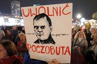 Akcja solidarnościowa „Uwolnić Andrzeja Poczobuta! pod Pałacem Kultury i Nauki w Warszawie, 25 września 2021 r.